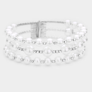 Pearl and Rhinestone Bridal Cuff Bracelet  | Wedding Jewelry
