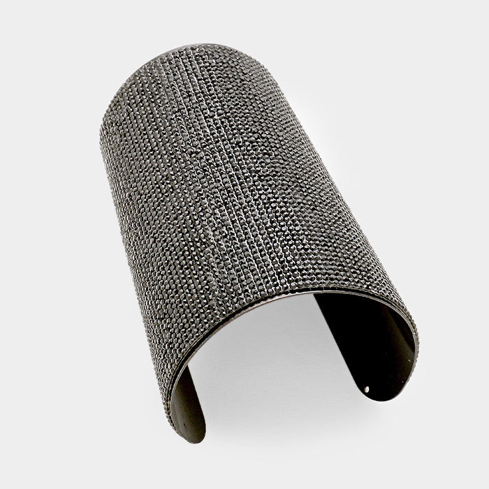 Wide Black Rhinestone Cuff Bracelet