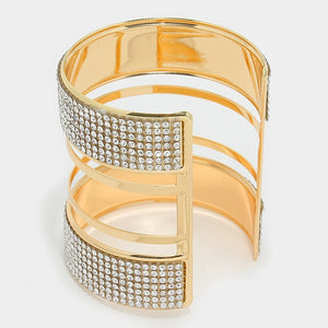Rhinestone Cage Cuff Pageant Bracelet on Gold | 293507