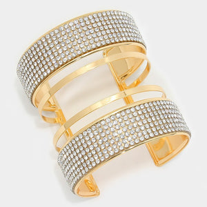 Rhinestone cage cuff bracelet on gold