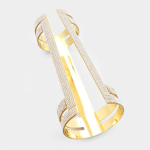 Long Cut Out Cage Clear Crystal Rhinestone Cuff Bracelet on Gold | 348488