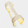 Long Cut Out Cage Clear Crystal Rhinestone Cuff Bracelet on Gold