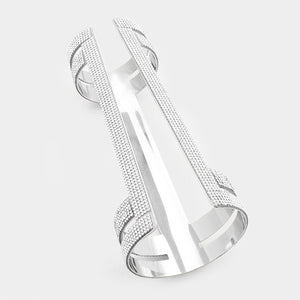 Long Cut Out Cage Clear Crystal Rhinestone Cuff Bracelet | 389489