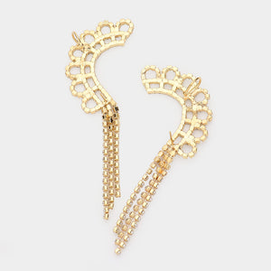 Clear Rhinestone Fringe Ear Cuffs on Gold | 540843