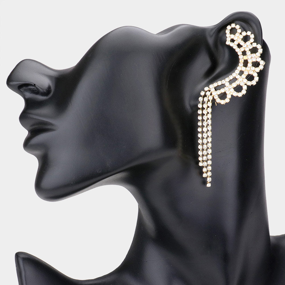 Clear Rhinestone Fringe Ear Cuffs on Gold