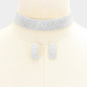 Elegant Clear Crystal Rhinestone Choker and Earrings