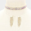 AB Crystal Rhinestone Choker with Matching Clip on Earrings | Prom Jewelry on Gold