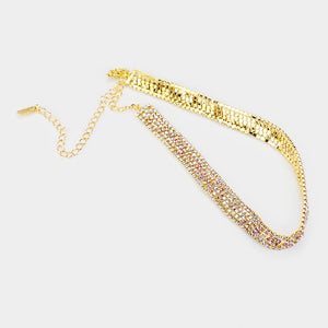AB Rhinestone Choker with Fringe Earrings on Gold \ Prom Choker | Pageant Choker|  428230
