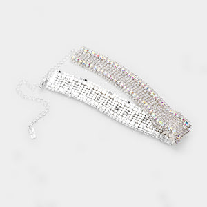 Wide AB Crystal Rhinestone Choker Necklace | Prom Jewelry | 447620