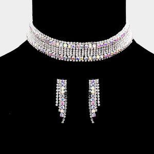 Wide AB Crystal Rhinestone Choker Necklace | Prom Jewelry