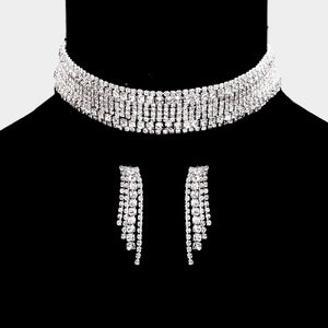 Wide Clear Crystal Rhinestone Choker Necklace | Prom Jewelry