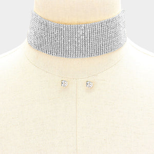 Wide Rhinestone Choker Necklace/Prom Jewelry | Pageant Jewelry