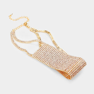 Wide Rhinestone Choker Necklace on Gold/Prom Jewelry | Pageant Jewelry | 343328