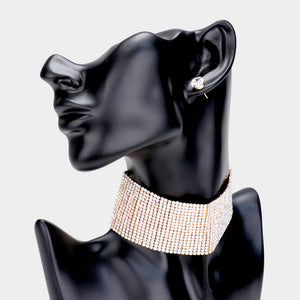 Wide Rhinestone Choker Necklace on Gold /Prom Jewelry  | Pageant Jewelry