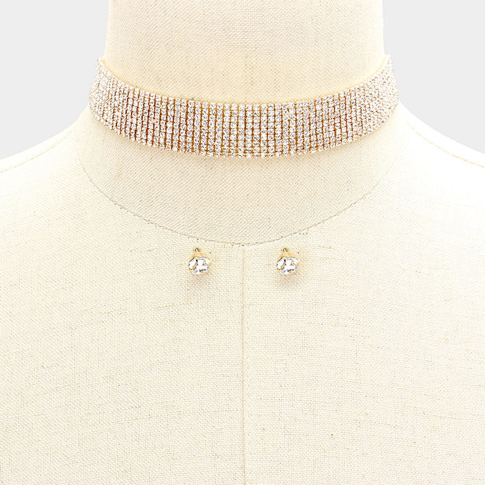 Rhinestone Choker Necklace | Prom Jewelry | Pageant Jewelry on Gold