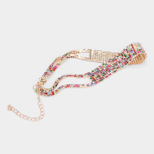 Multi-Color Rhinestone Choker Necklace on Gold | Prom Jewelry | Pageant Jewelry | 476195