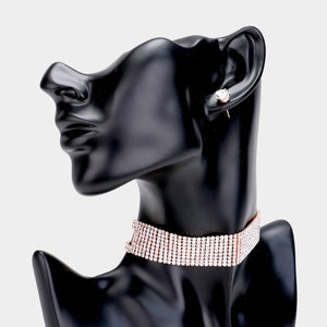 Rhinestone Choker Necklace on Rose Gold | Prom Jewelry | Pageant Jewelry