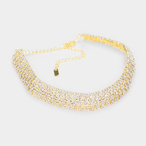 Crystal Rhinestone Choker Set on Gold | 477664