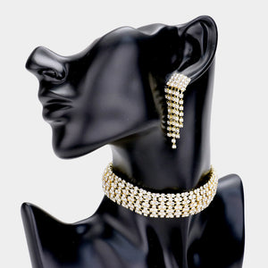 Crystal Rhinestone Choker Set on Gold