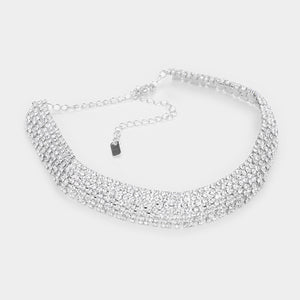 Crystal Rhinestone Choker Set on Silver  | 477665