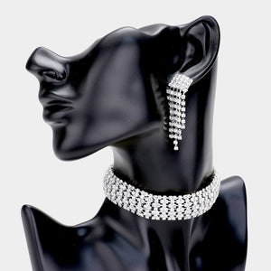 Crystal Rhinestone Choker Set on Silver