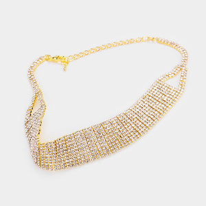 Clear Rhinestone Choker Necklace on Gold | Prom Jewelry | 475382