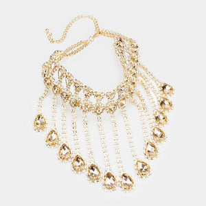Rhinestone Gold Crystal Teardrop Drop Prom Necklace | 462979