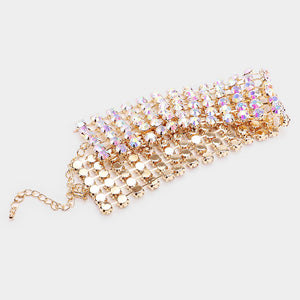 Wide AB Crystal Rhinestone Choker Pageant Necklace on Gold
