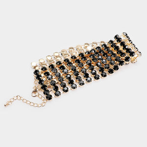 Wide Black Crystal Rhinestone Choker Pageant Necklace   | Prom Choker| 491977