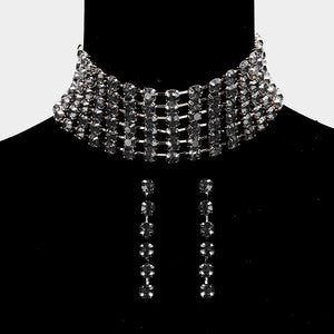 Wide Black Crystal Rhinestone Choker Pageant Necklace