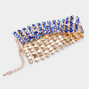 Wide AB Blue Crystal Rhinestone Choker Pageant Necklace on Gold  | Prom Choker| 491975