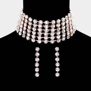 Wide Crystal Rhinestone  Choker Pageant Necklace on Gold