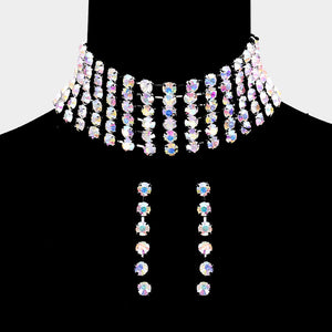 Wide AB Crystal Rhinestone Choker Pageant Necklace