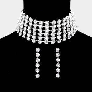 Wide Crystal Rhinestone  Choker Pageant Necklace