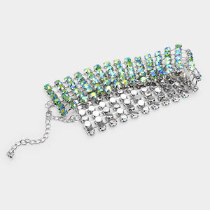 Wide AB Green Crystal Rhinestone Choker Pageant Necklace | Prom Choker| 491971
