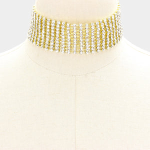 Crystal Rhinestone Choker Necklace on Gold