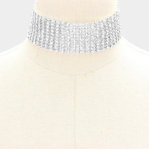 Crystal Rhinestone Choker Necklace on Silver