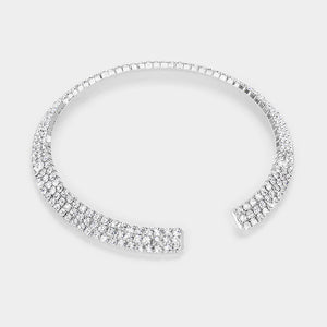 Three Row Clear Diamond Crystal Choker and Earrings | 101773