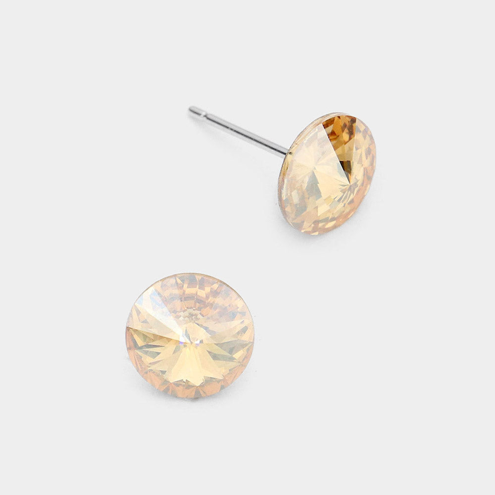 Small Topaz Round Crystal Stud Earrings | 8 mm