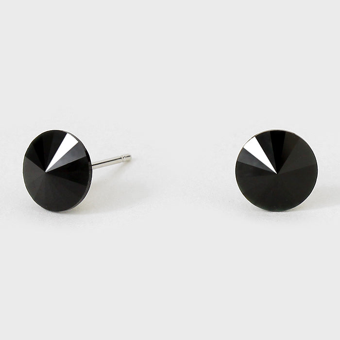 Small Black Round Crystal Stud Earrings | 8 mm