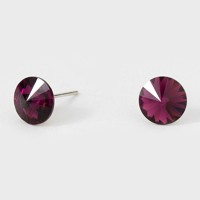 Small Amethyst Round Crystal Stud Earrings | 8 mm