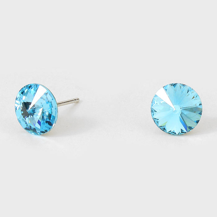 Small Aqua Round Crystal Stud Earrings | 8 mm