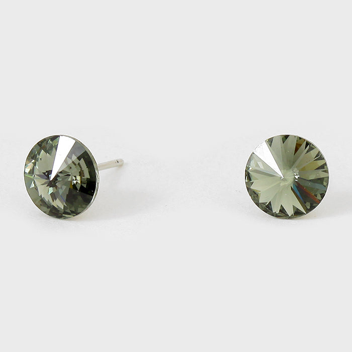 Small Black Diamond Round Crystal Stud Earrings | 8 mm | 123235