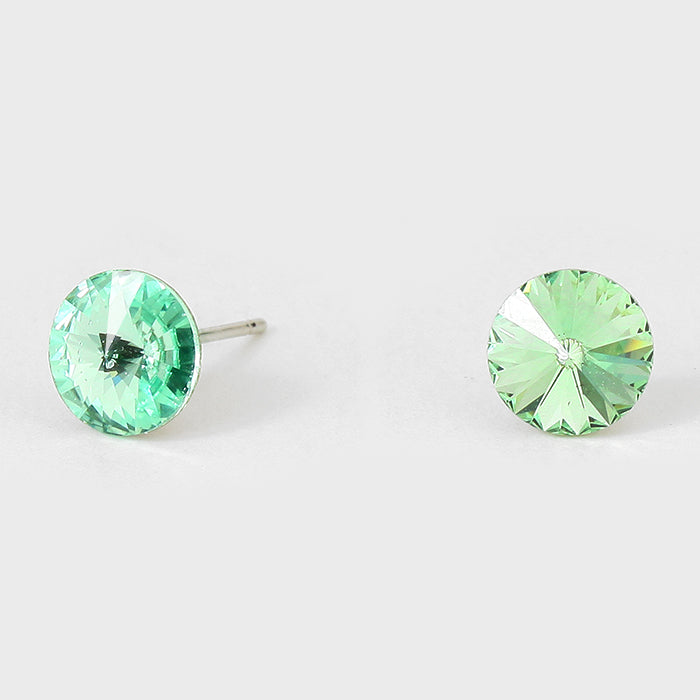 Small Green Round Crystal Stud Earrings | 8 mm