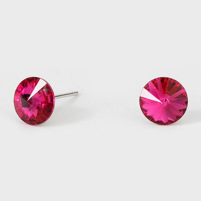 Small Fuchsia Round Crystal Stud Earrings | 8 mm