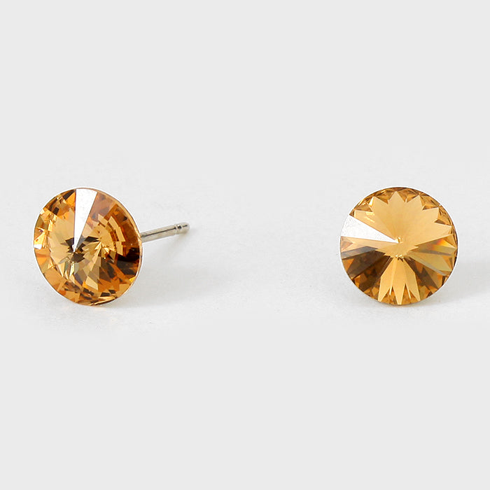 Small Light Topaz Round Crystal Stud Earrings | 8 mm