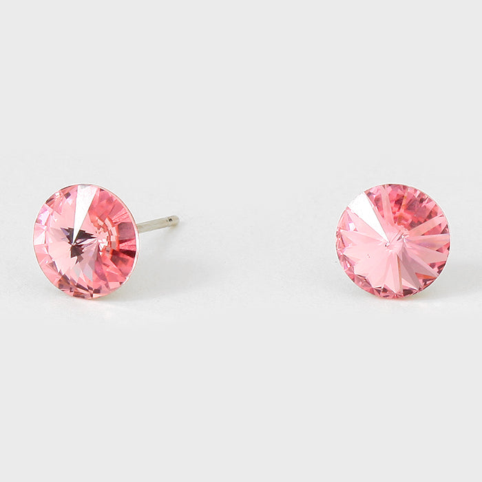 Small Pink Round Crystal Stud Earrings | 8 mm