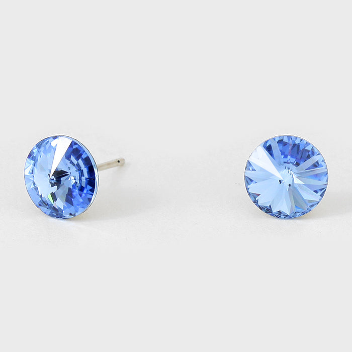 Small Blue Round Crystal Stud Earrings | 8 mm