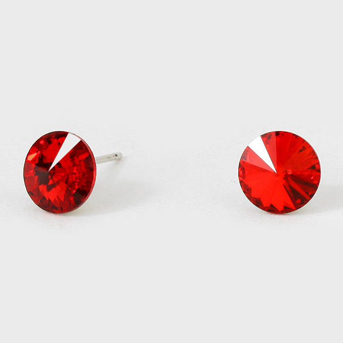 Small Red Round Crystal Stud Earrings | 8 mm