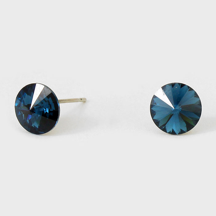 Small Navy Round Crystal Stud Earrings | 8 mm